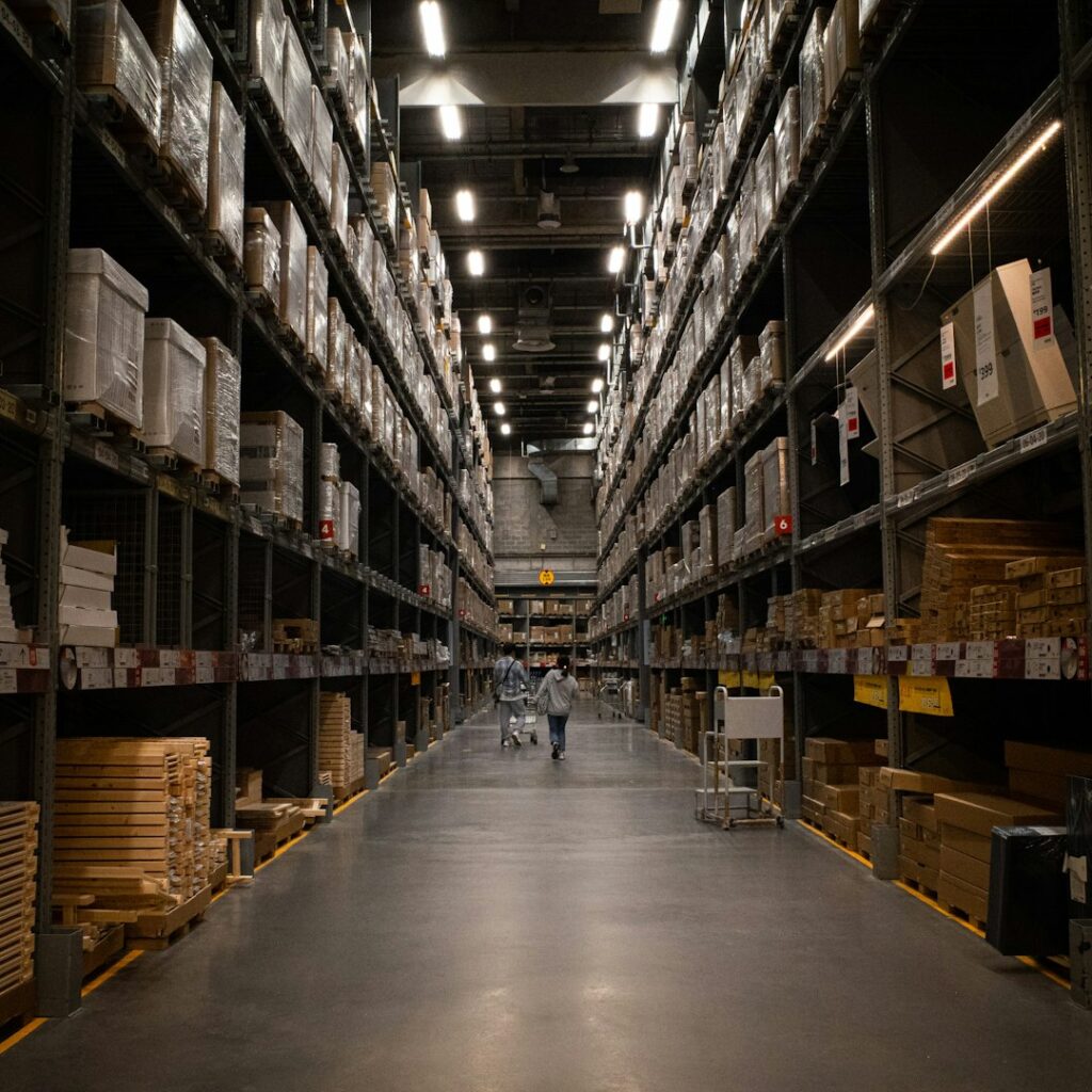 Stock photograph of boxes stored in a warehouse