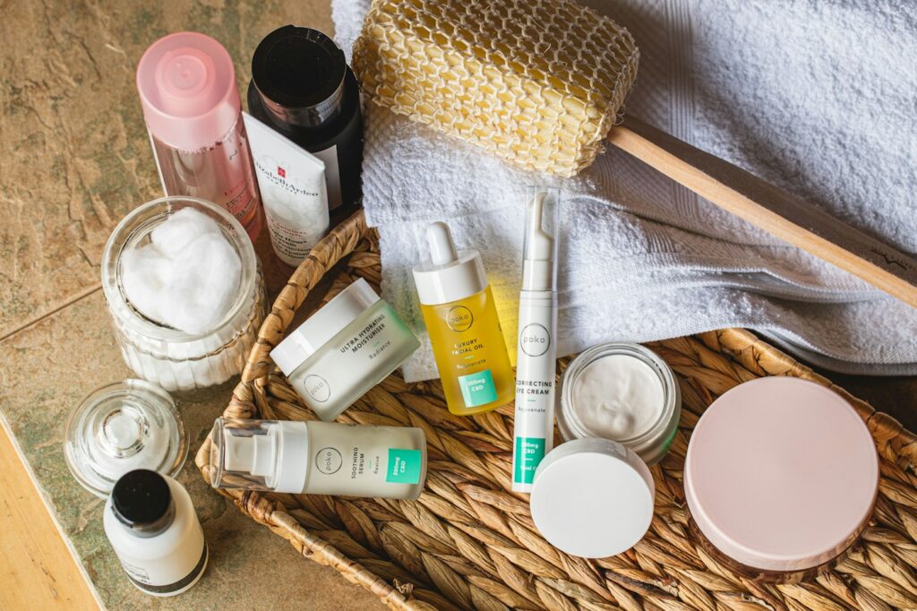 Skincare products on a shelf — illustrative category photograph